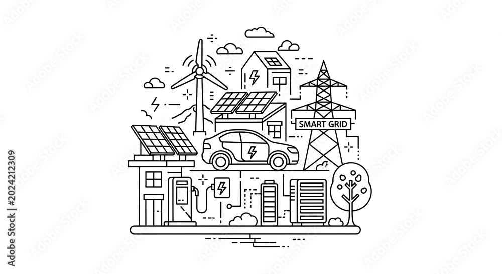 Naklejka premium Sustainable energy solutions for homes and transportation systems