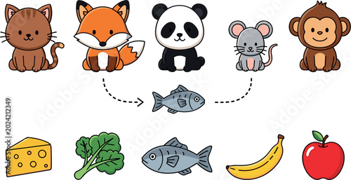 Canvas Print Cute Animal and Food Matching Cartoon Collection Featuring Cat Fox Panda Mouse M