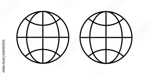 Globe icon in outline and solid style, isolated on white background. Ideal for international, language, and web browsing features in mobile and web design