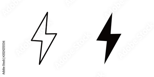 
Lightning bolt icon in outline and solid style, isolated on white background. Perfect for energy, power, and fast action features in mobile and web design.