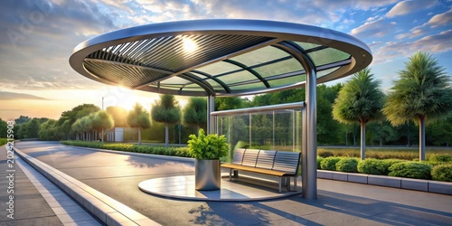 Modern Bus Shelter Design Elegant Architectural Structure in a Tranquil Park Setting