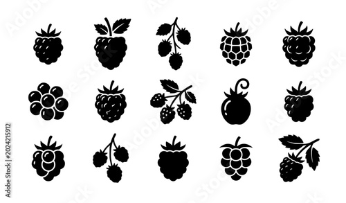 Quadro su tela Minimalist Berry Icon Set Featuring Raspberries Blackberries and Dewberries with