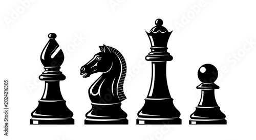 Obraz na płótnie Black chess pieces, pawn, knight, queen, vector icons