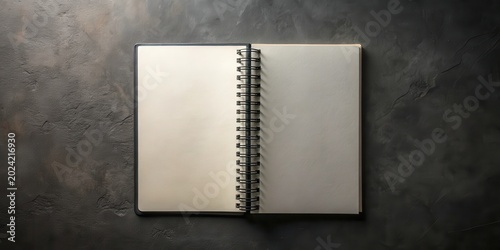 An open spiral-bound notebook rests on a dark textured surface, ready for ideas and notes.