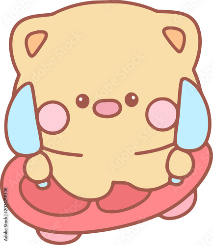 Cute Cartoon Character Sitting on a Mat