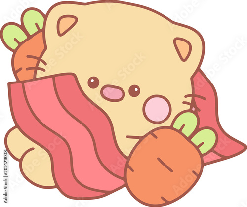 Cute Cartoon Animal with Carrots and Bacon