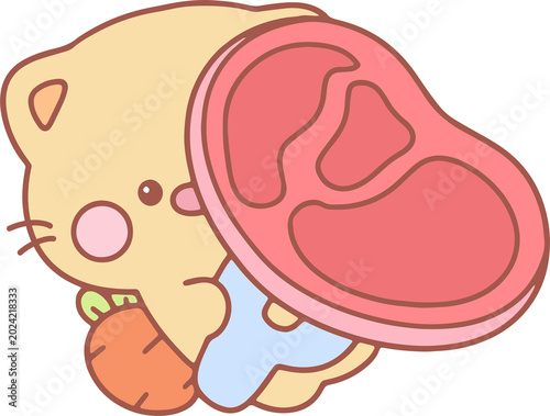 Cute Cartoon Animal Holding Delicious Food