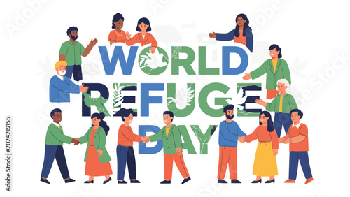 Billede på lærred World Refugee Day Celebration: People from diverse backgrounds come together to celebrate World Refugee Day, symbolizing unity, support, and compassion for refugees worldwide