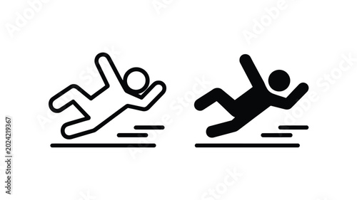 Photos Person slipping and falling outline and solid icons.