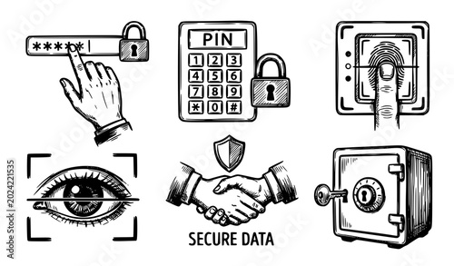 Canvastavla Data security illustration set passwords biometrics and confidentiality concepts