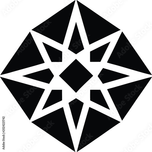 Obraz na plátně Geometric black and white starburst symbol with sharp angular lines vector illus