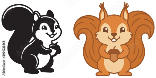 Canvas Print Cute cartoon squirrel characters with fluffy bushy tails.