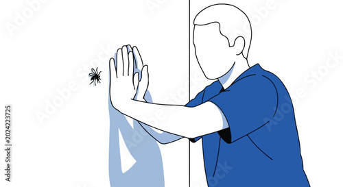 Person with hands poised to swat a mosquito on a wall, depicting pest control