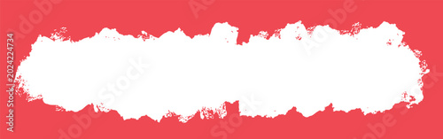 White textured acrylic paint stroke banner with rough grunge borders isolated on a coral red background vector illustration