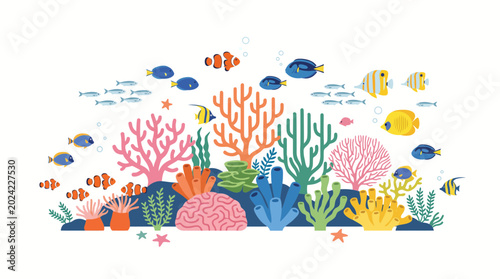 Vibrant Coral Reef Ecosystem with Diverse Tropical Fish and Marine Life