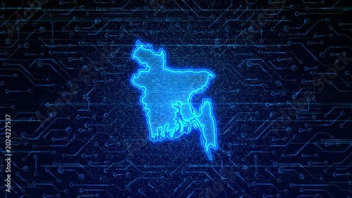 4K Resolution, Bangladesh Country Digital Electric Futuristic Technology Map, Suitable for Tech events, Science, Politics, Elections, News and Sports Events