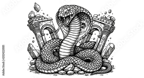 Schilderij op canvas Large Venomous Snake Coiled Ready Attack.