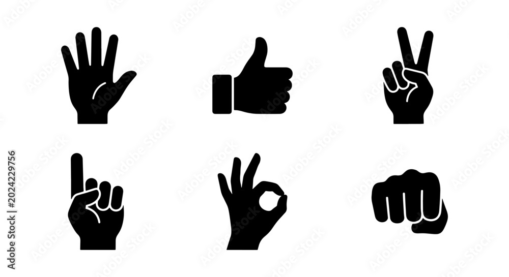 Fototapeta premium Hand Gestures Icons Set, Vector Symbols for Communication and Approval