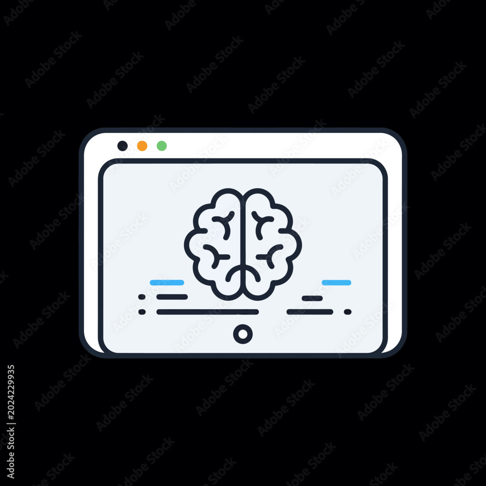 Fototapeta premium Brain Icon on Computer Screen Display.