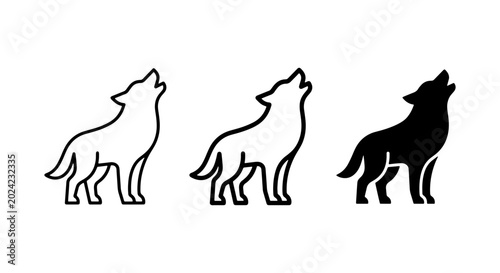 Canvas Print Howling Wolf Icons, Wild Animal Silhouette Vector Set, Nature Spirit Art