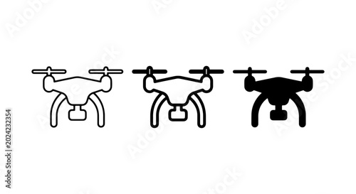 Drone Icons Set, Quadcopter Vector Graphics, Aerial Photography Symbols