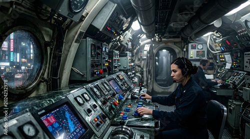 Control room operator working with advanced maritime technology