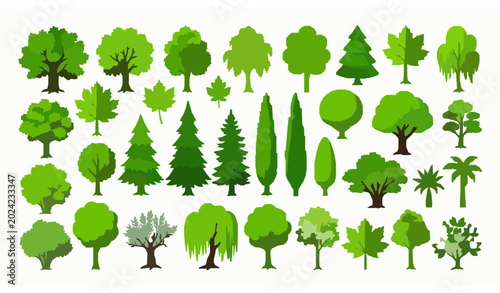 Tableau sur toile Assorted green tree vector illustration set with natural forest and landscape tr