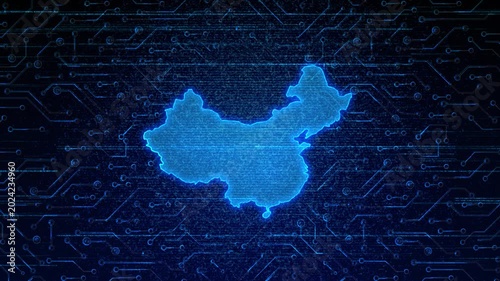 4K Resolution, China Country Digital Electric Futuristic Technology Map, Suitable for Tech events, Science, Politics, Elections, News and Sports Events