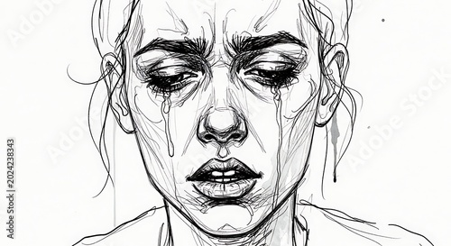 Sad woman crying tears of sorrow.