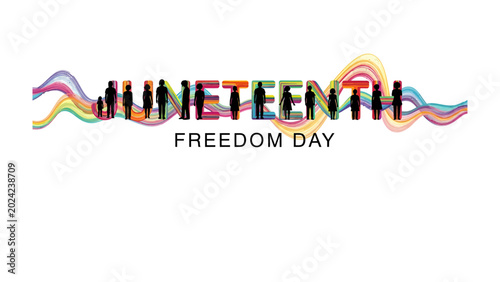 Foto Juneteenth Freedom Day: Celebrating liberation with vibrant colors and silhouette figures, this graphic commemorates Juneteenth, also known as Freedom Day, honoring emancipation and Black history