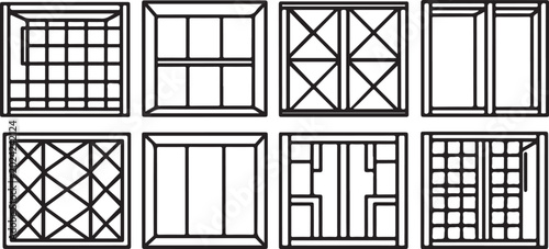 Bild auf Leinwand Black window frame icon set in flat design style Vector