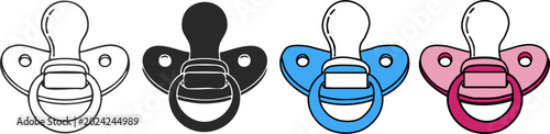 Fotografie Baby pacifier set line art illustrations in various colors on white background