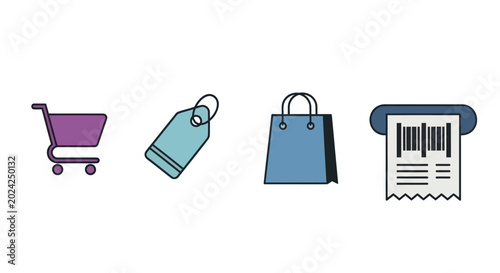 Shopping icons cart tag bag receipt
