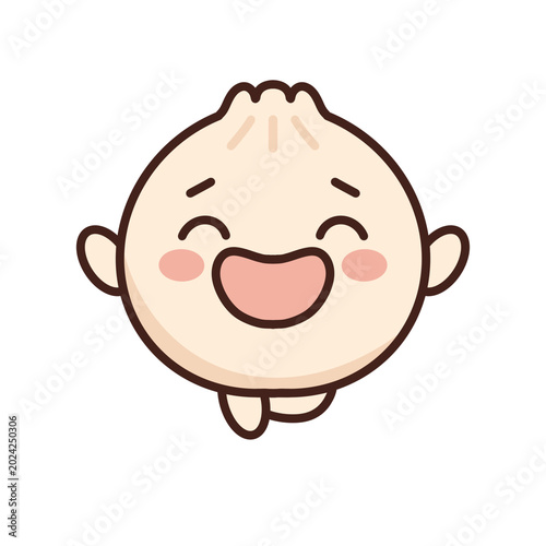 Adorable white kawaii dimsum characters with cute facial expressions in a minimalist 2D cartoon illustration style