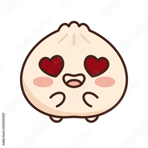 Adorable white kawaii dimsum characters with cute facial expressions in a minimalist 2D cartoon illustration style