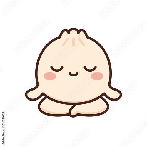 Adorable white kawaii dimsum characters with cute facial expressions in a minimalist 2D cartoon illustration style