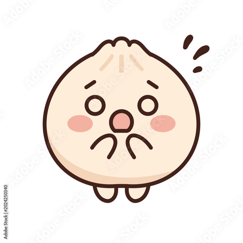 Adorable white kawaii dimsum characters with cute facial expressions in a minimalist 2D cartoon illustration style