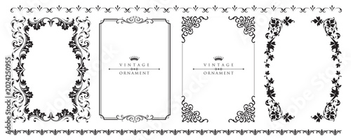 Photos Elegant black vintage ornamental frames isolated on white background, classic baroque floral border collection for invitations, packaging and luxury decoration design