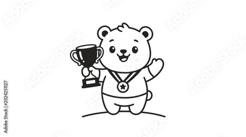 Foto Cute Teddy Bear Holding Trophy.