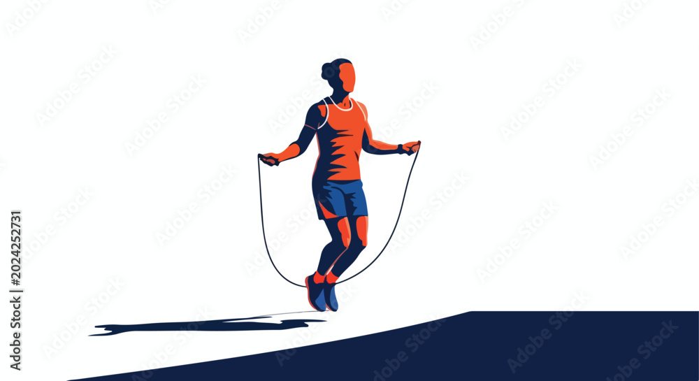 Obraz premium Vibrant graphic illustration of an active person jumping rope against a white background