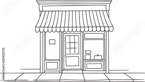 storefront, shop facade, vector illustration, line art, commercial building