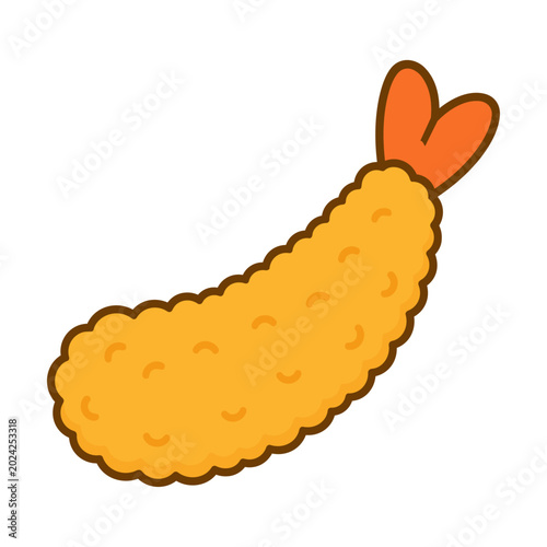 Vector illustration of a crispy fried shrimp with a simple flat Japanese food style.
Warm golden colors and crunchy texture create an appetizing seafood design.