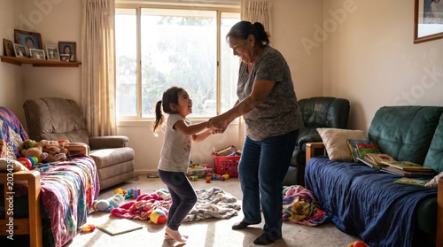 Indigenous Mother Daughter Dancing Bedroom Playful Home Moment