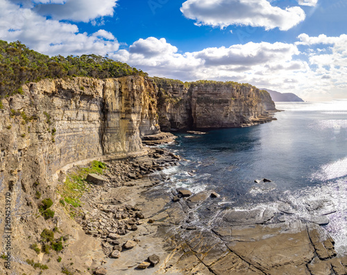 The dramatic fcliffs of the Tasman Peninsula, Southern hemisphere, Tasman National Park, Tasmania, Australia