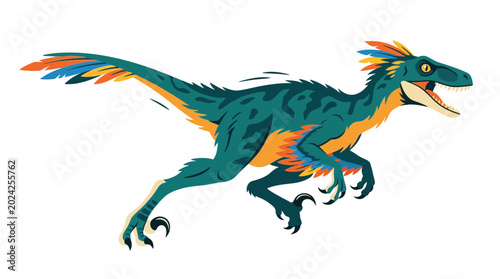 Colorful Raptor Dinosaur Running - Cartoon Style
