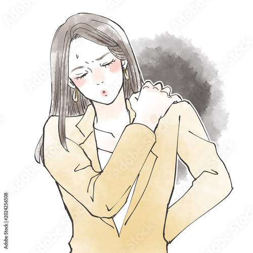 Fotografija Woman with stiff neck and shoulder pain illustration