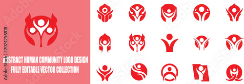 Obraz na płótnie Abstract human community logo design collection, red people unity symbols set, c