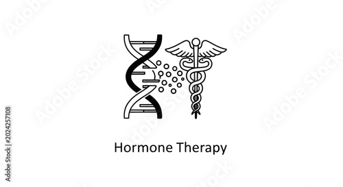 Bild auf Leinwand Hormone therapy medical concept vector, DNA strand and Caduceus symbol line art, endocrinology medicine illustration