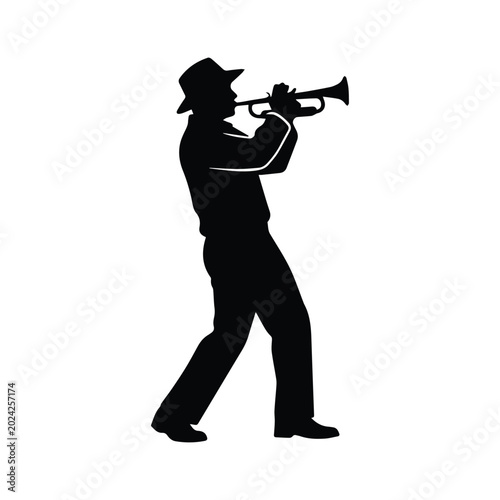 Canvas Print Man playing trumpet silhouette illustration vector isolated on white background jazz musician
