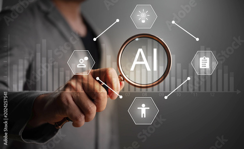 Businessman searching AI for marketing development concept
